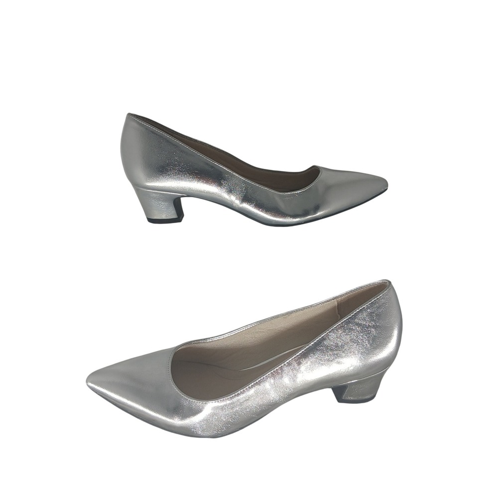 LifeStride Minx Pumps 7W Silver Metallic Pointed Toe Low‎ Block Heel Soft System